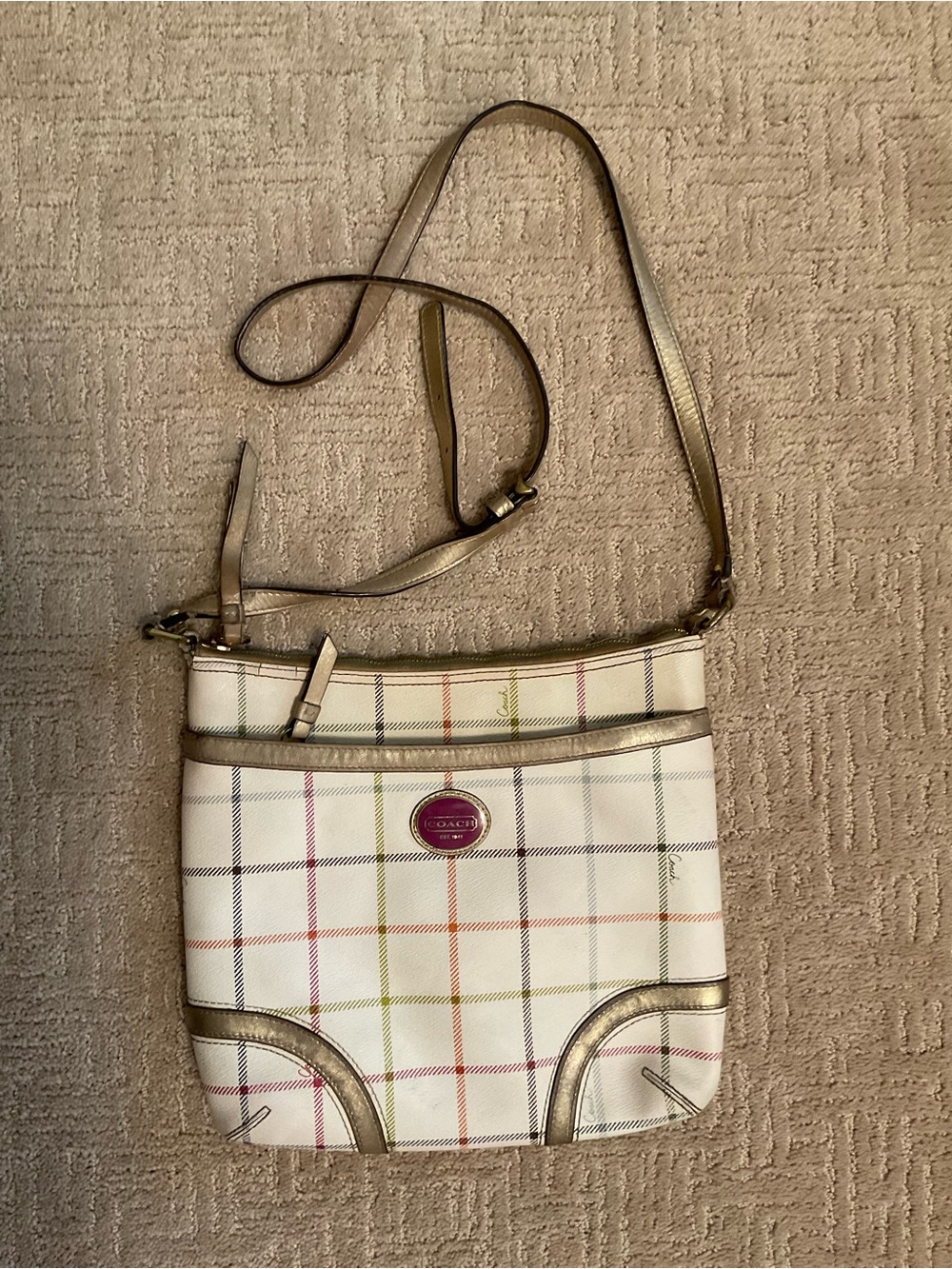 Coach Peyton Tattersall White Plaid Crossbody Bag Purse K1173 F19176 Y2K Vintage